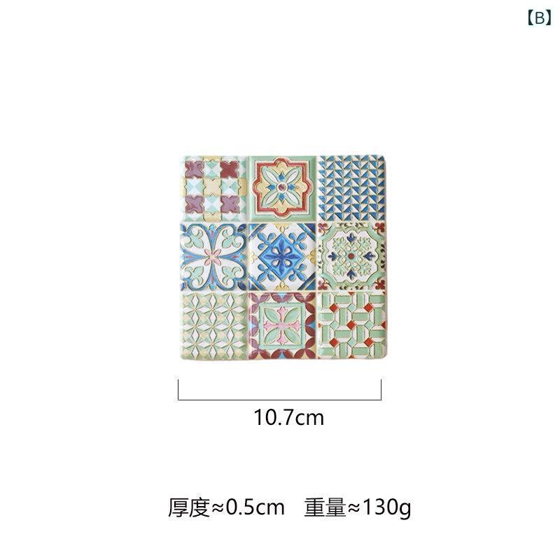 コースター セラミック 四角形 浮き彫り 金箔押し 高級感 断熱 防熱 花柄 タイル風 コーヒーカップ ティーカップ テーブルマット 耐久性 日常使い キッチン雑貨 インテリア雑貨 3