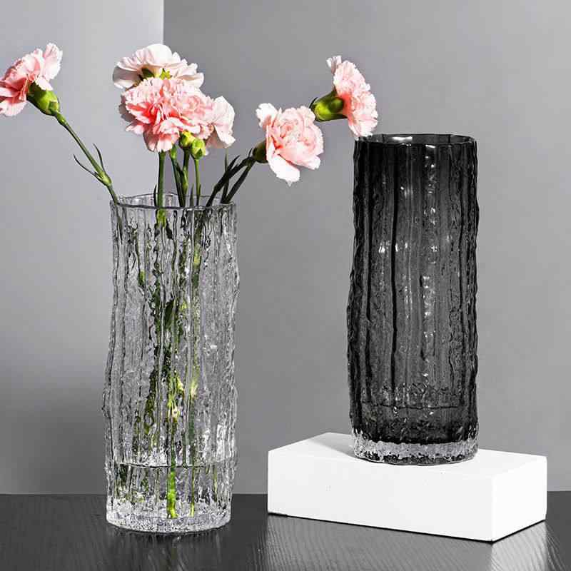 花瓶 大型 ガラス 氷河 高級感 モダン インテリア 飾り物 リビング 水耕え 富貴竹 挿花 透明 クリア スタイリッシュ フラワーベース 観葉植物対応