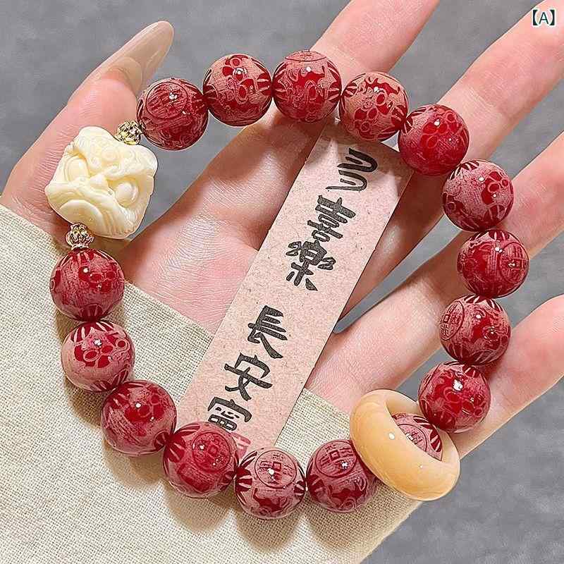 女性用 彫刻 菩提子 念珠 ブレスレット ラッキーアイテム 文玩 手串 柔らか 木製 アクセサリー 日常使い コレクション アイテム