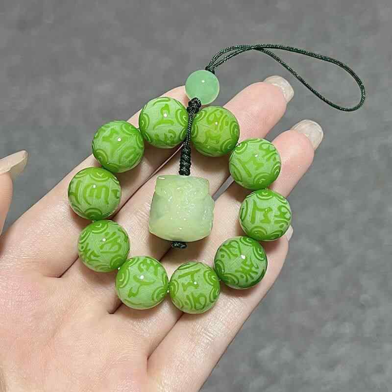 キーホルダー 天然 白玉 菩提子 手捻り スマホ ストラップ バッグ チャーム ペンダント 念珠 ラッキー お守り 日常使い アクセサリー