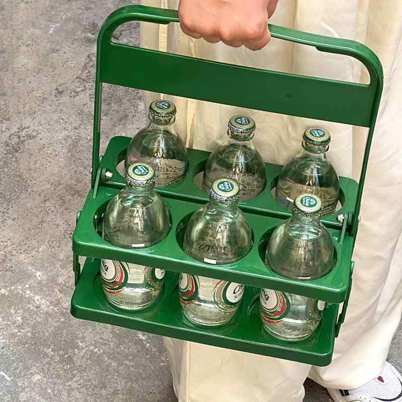 折りたたみ ピクニック バスケット ハンドバッグ タイプ 収納 カップ ラック 飲料 ビール コーヒー 用 レトロ フランス風 純色 ポータブル アウトドア 収納 便利 かご スタイル
