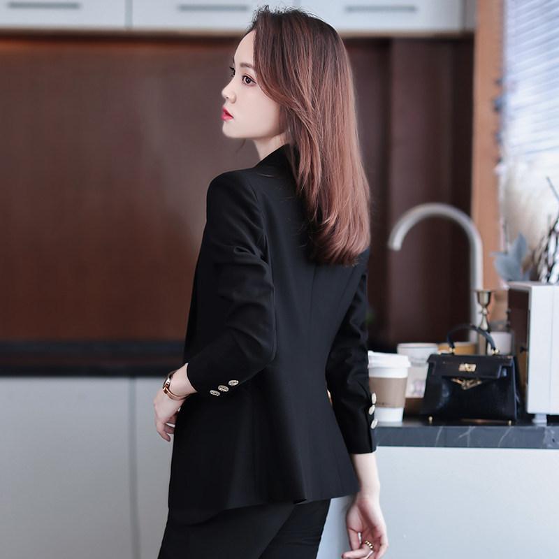 レディース ブラック スーツ セット ショート丈 ジャケット スリムフィット 細身効果 ウエストシェイプ 春秋 通勤用 オフィス ビジネス 職業装