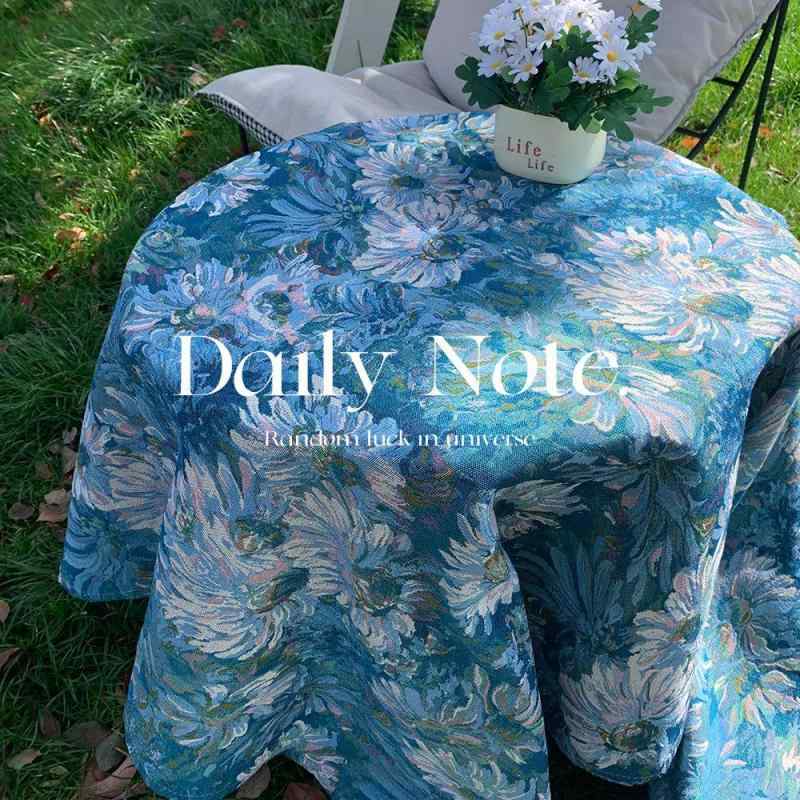 テーブルクロス フランス風 レトロ モネの庭園 ラウンド 食卓カバー コットンリネン 油絵風 プリント ダイニング 屋外 ウェディング イベント デコレーション インテリア 装飾布