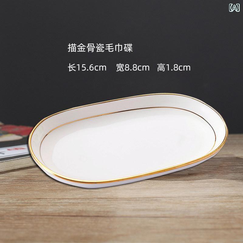 皿 ボーンポーセリン 白 楕円 金縁 タオルトレイ 陶器 ホテル用 ディスプレイ ウェットティッシュ 高級感