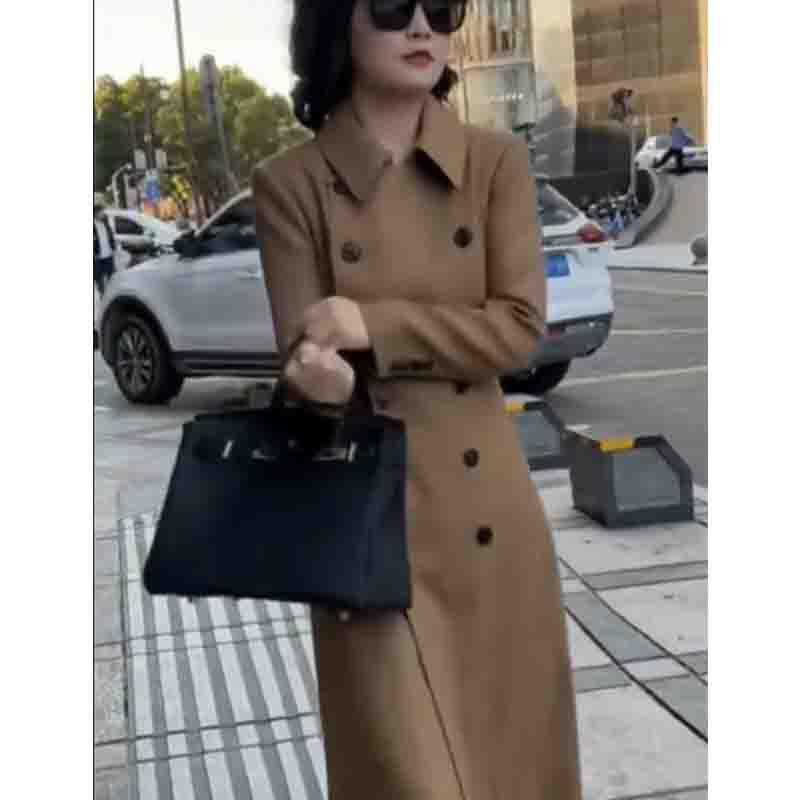 レディース ダブルブレスト トレンチコート ウエストシェイプ ロング丈 高級感 スリム エレガント ベーシック アウター 春秋 コーディネート 風合い 通勤 普段使い