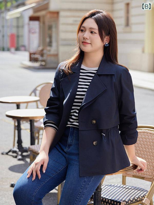 レディース トレンチコート 大きめサイズ ダブルブレスト 収腰 スリム効果 春秋 スタイリッシュ エレガント プロ コーディネートしやすい アウター 風防 軽量 洗練 スタイルアップ