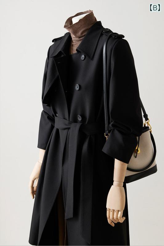 レディース トレンチコート 中長丈 ウエストシェイプ スリムフィット ベーシック 春秋 アウター 通勤 普段使い 軽量 快適 スタイリッシュ コットン混