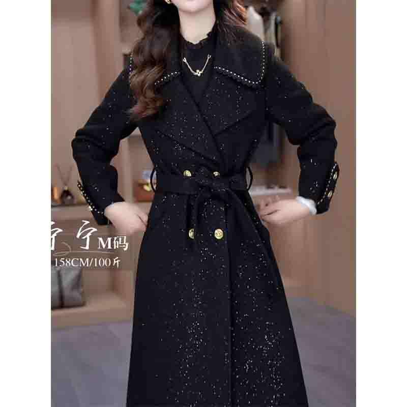 コート レディース 秋冬 高級感 ダブルブレスト スリムフィット ウエストイン 細見え アウター ロング丈 トレンチ風 暖か スタイリッシュ