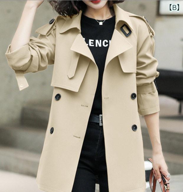 レディース 秋 ウエストベルト ショート丈 スリム トレンチコート ブリティッシュスタイル 軽量 アウター コート トップス 合わせ 普段使い 伸縮性 素材