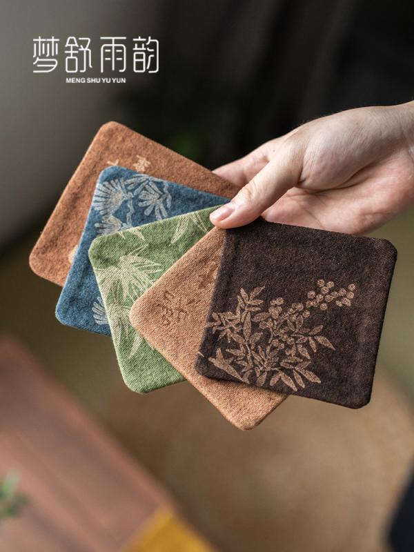茶杯マット 布 断熱 染め抜き 花柄 禅風 中式茶道 功夫茶具用 レトロ コースター 置き 茶托 隔熱 布芸 伝統工芸 東洋風