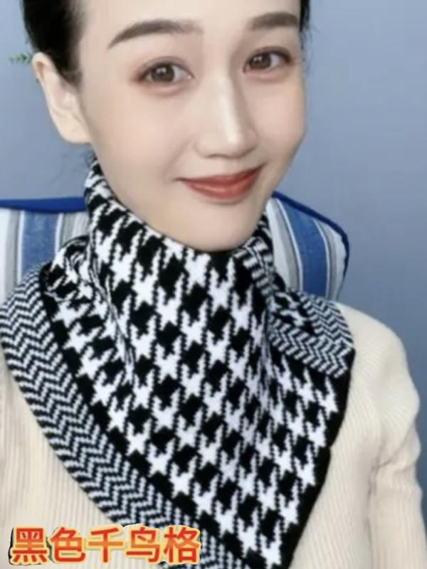 秋冬 レディース ニット マフラー 保温 首元ガード フェイクカラー 簡単 被せ型 ネックカバー 楽ちん スカーフ 三角巾 暖か 柔軟 巻き方簡単 日常使い 首回り保護 編み込み ウール調 コットン混 ソフトタッチ