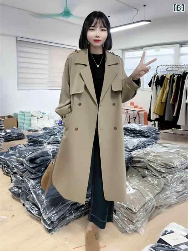 トレンチコート レディース 春秋 小柄対応 ウエストシェイプ ベルト付き ミドルロング丈 長袖 ダブルブレスト 膝下丈 アウター コート 女性用 ロングコート 春秋物 ウエストマーク タイトシルエット 膝丈 オーバーコート