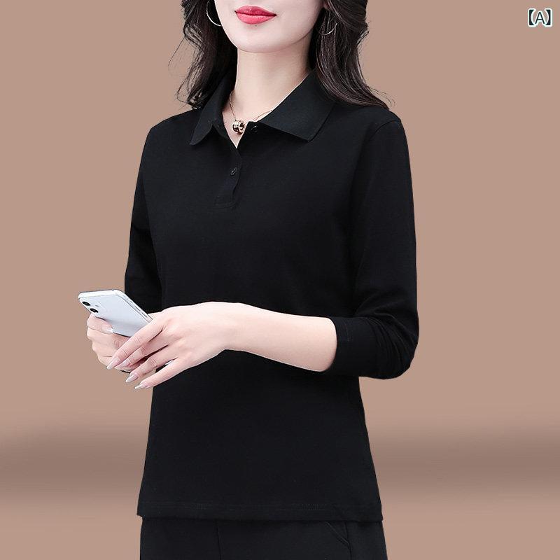 リバーパディのレディース 大きめサイズ 長袖 襟付き Tシャツ コットン100% インナー トップス 秋冬 吸湿速乾 軽量 快適 普段使い カジュアルスタイル｜アングル2
