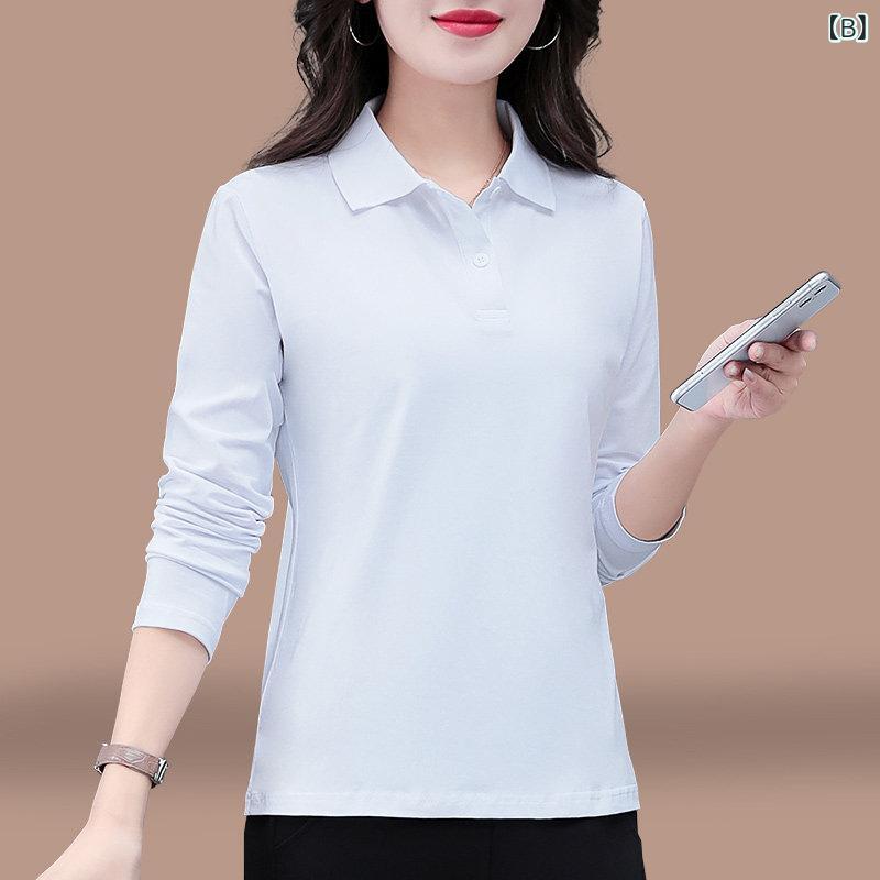 リバーパディのレディース 大きめサイズ 長袖 襟付き Tシャツ コットン100% インナー トップス 秋冬 吸湿速乾 軽量 快適 普段使い カジュアルスタイル｜アングル3