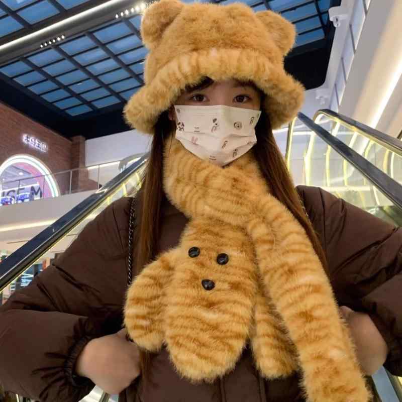 マフラー レディース 秋冬 かわいい ふわふわ ベアモチーフ フィッシャーマンハッ...