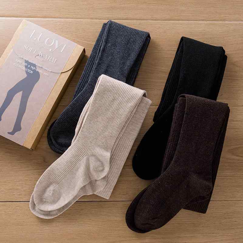 Tights - レディース ニット レギンス ストライプ柄 羊毛混紡 春秋 伸縮性 スリム効果 脚長デザイン グレー 暖か素材 普段使い 軽量 ベースレイヤー