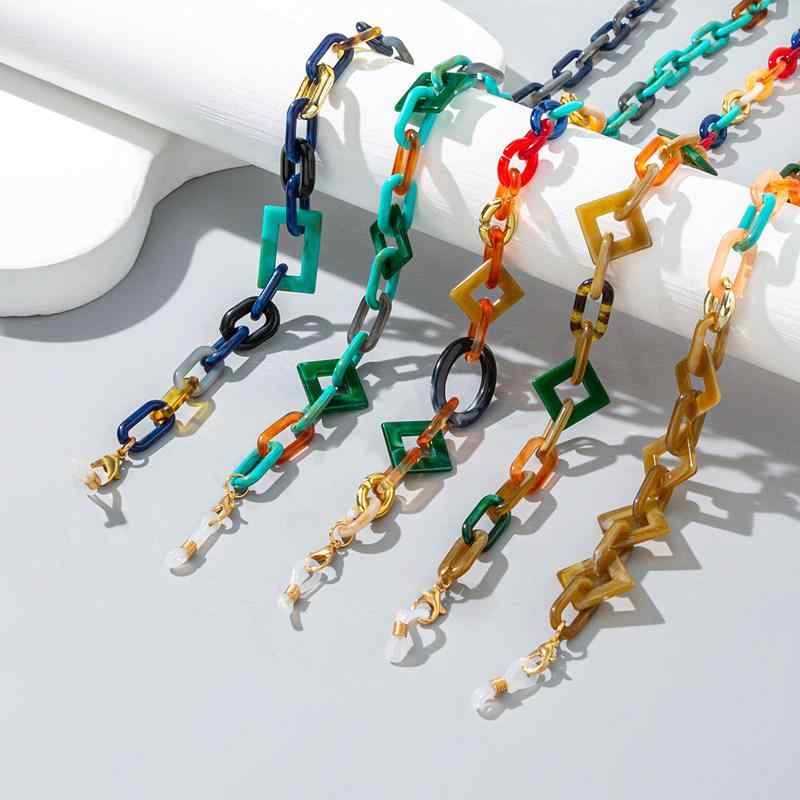 Chains - マスクチェーン 女性用 異形切り替え リングバックル カラフル幾何学 ファッションアクセサリー メガネサングラス対応 イヤホンネックハング デコレーションチェーン 軽量 多機能 普段使い アイテム