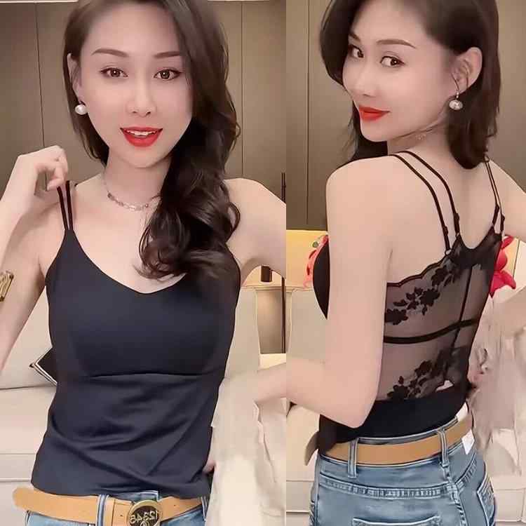 レディース キャミソール セクシーレース 切り替え ダブルストラップ インナー 細見え 接触冷感 美背 春夏 普段使い 軽量 吸湿速乾 トップス 吊り下げ スリムシルエット