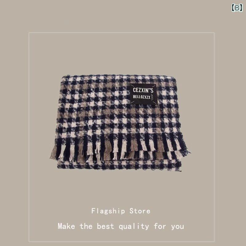 レディース 冬用 マフラー 千鳥格子 ショール 調 厚手 暖か ストール 首元 防寒 フェイクファー 巻き方 ギフト ラッピング 対応