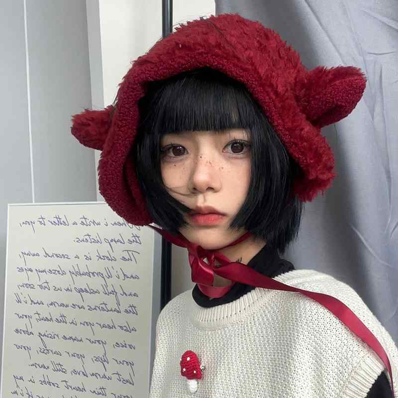 イヤーウォーマー レディース ワインレッド 羊毛 かわいい 耳カバー 保暖 冬用 キュート 暖か 耳当て ヘアバンド 女性用 ロリータ風