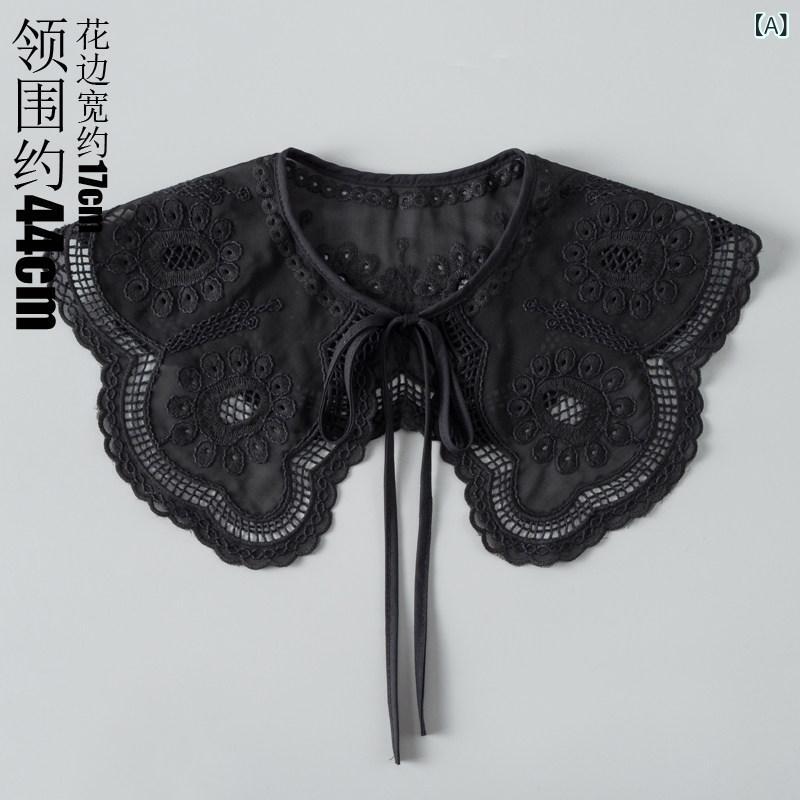 リバーパディのショール レディース 刺繍 装飾 フェイク襟 夏用 スカート 合わせ 小型 毛糸 軽量 汎用 アクセサリー コーディネート｜アングル2