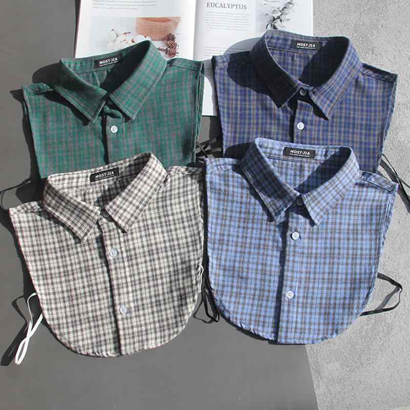 フェイク襟 メンズ レトロ 起毛加工 チェック柄 ブルー シャツ用 着脱式 襟アクセサリー ビジネスカジュアル 暖かみ 生地 襟元アレンジ