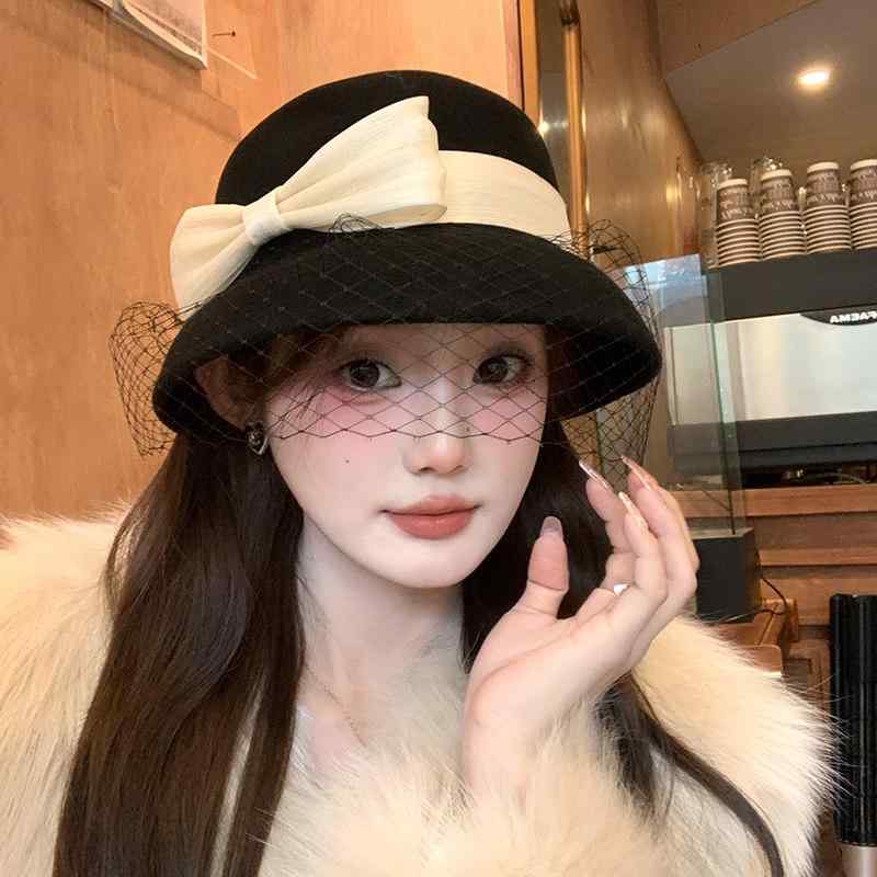 For Women - 帽子 レディース 秋冬 ウール フェルト レトロ フレンチスタイル クロッシュハット バケットハット 顔映り スッキリシルエット 軽量 暖か素材