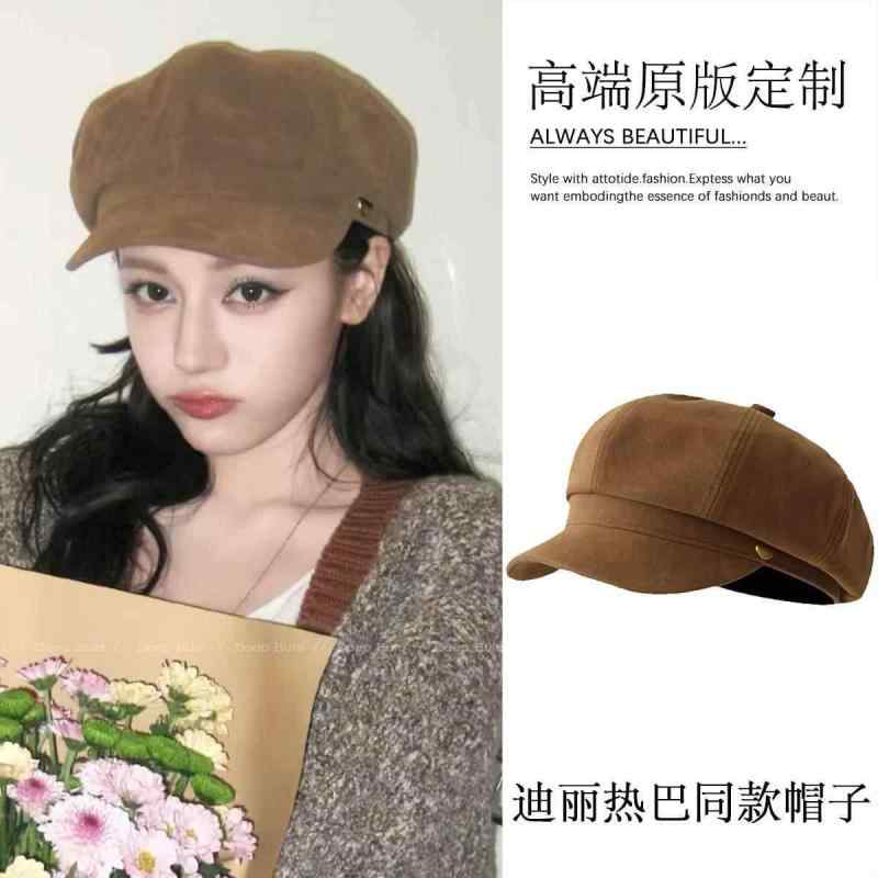 ベレー帽 レディース 秋冬 日系 ブラウン 八角形 大きめサイズ 顔小さく見せ 画家風 キャップ ファッション 日常使い 柔らかい素材 スタイリッシュ ヘッドウェア