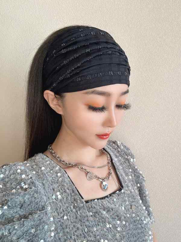 ヘアバンド 女性用 幅広 ダークブラック 通気メッシュ フレンチ レトロ 髪飾り 額カバー ヘッドアクセサリー 日常使い 伸縮性 ファッション小物