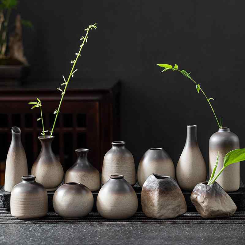 花瓶 粗陶 小口径 花器 風 茶卓用 一列 花立て 水耕栽培 銅銭草 ポトス 対応 インテリア 飾り 素朴 陶器 観葉植物 収納 ミニマル デザイン 室内装飾