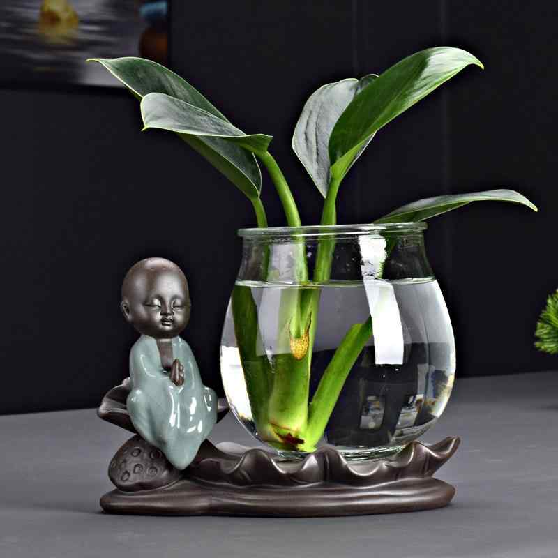 ガラス花瓶 ポトス 水耕栽培 観葉植物 挿花容器 透明 ユニーク モダン オフィス デスク インテリア 家..