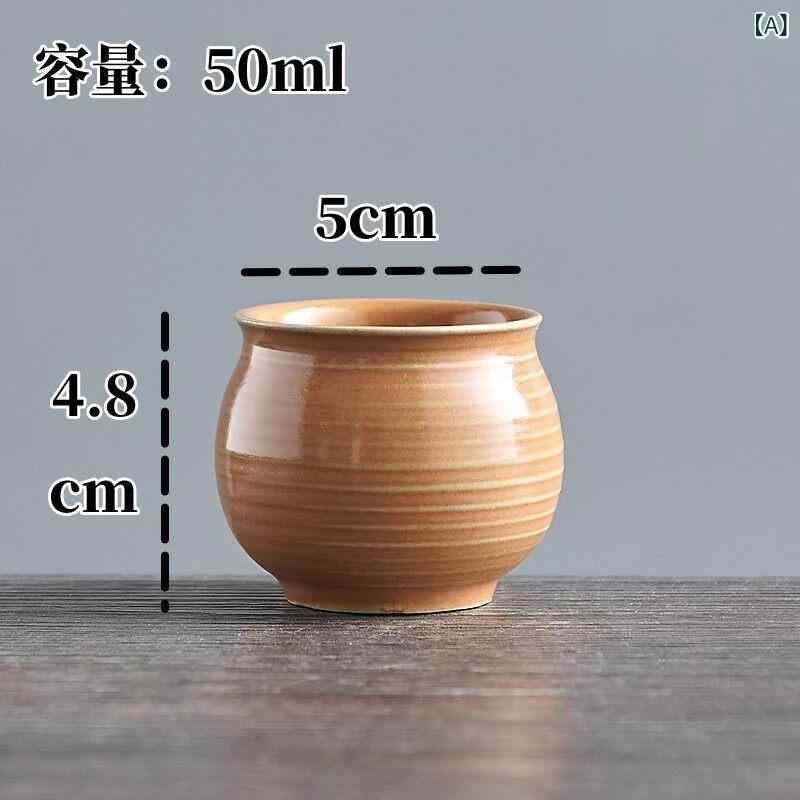 陶器 茶杯 小容量 無耳 ストライプ 家庭用 功夫茶 セラミック 湯呑み 茶道 日常使い 軽量 シンプル