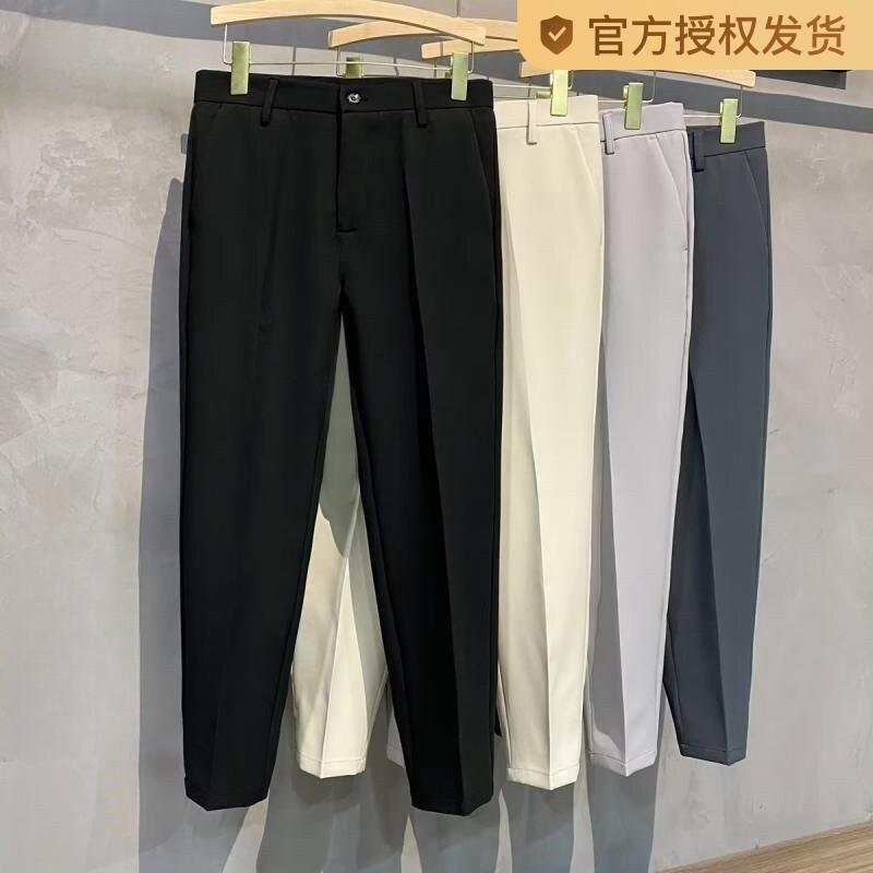 スーツパンツ メンズ ブラック 9分丈 スリムフィット ストレート 大サイズ 秋冬 暖か裏地 カジュアル 通勤 普段使い 伸縮性 コットン混 ハイウエスト ダークカラー