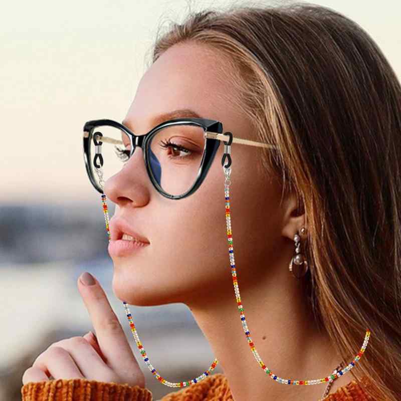 Chains - 眼鏡チェーン 女性用 首掛け 防脱落 ビーズ飾り 口罩紐対応 ストラップ 軽量 カラフル
