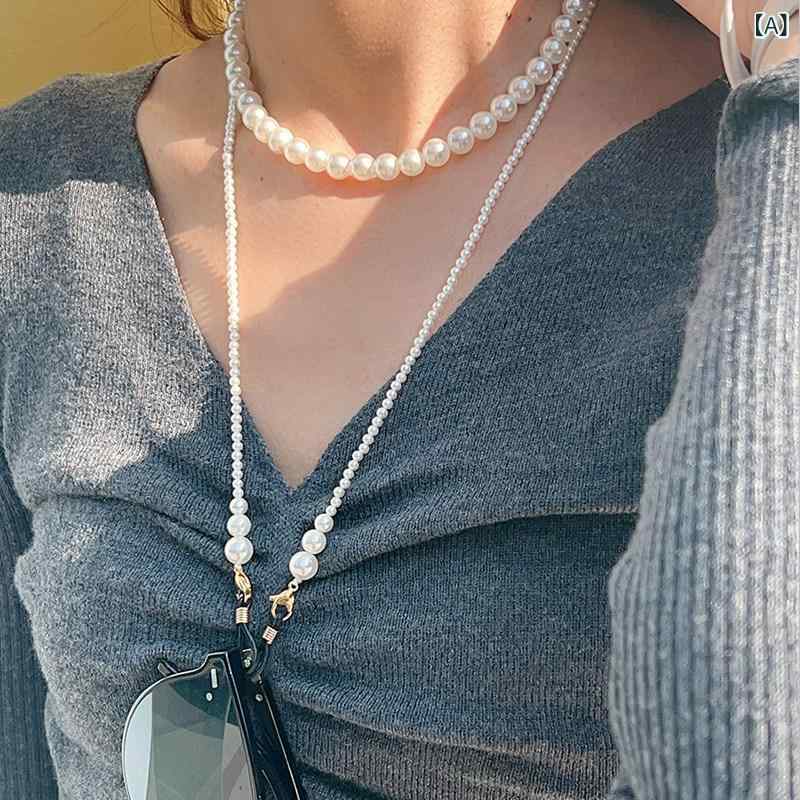 メガネチェーン レディース 貝殻 パール ネックレス 一体型 シンプル ファッション...