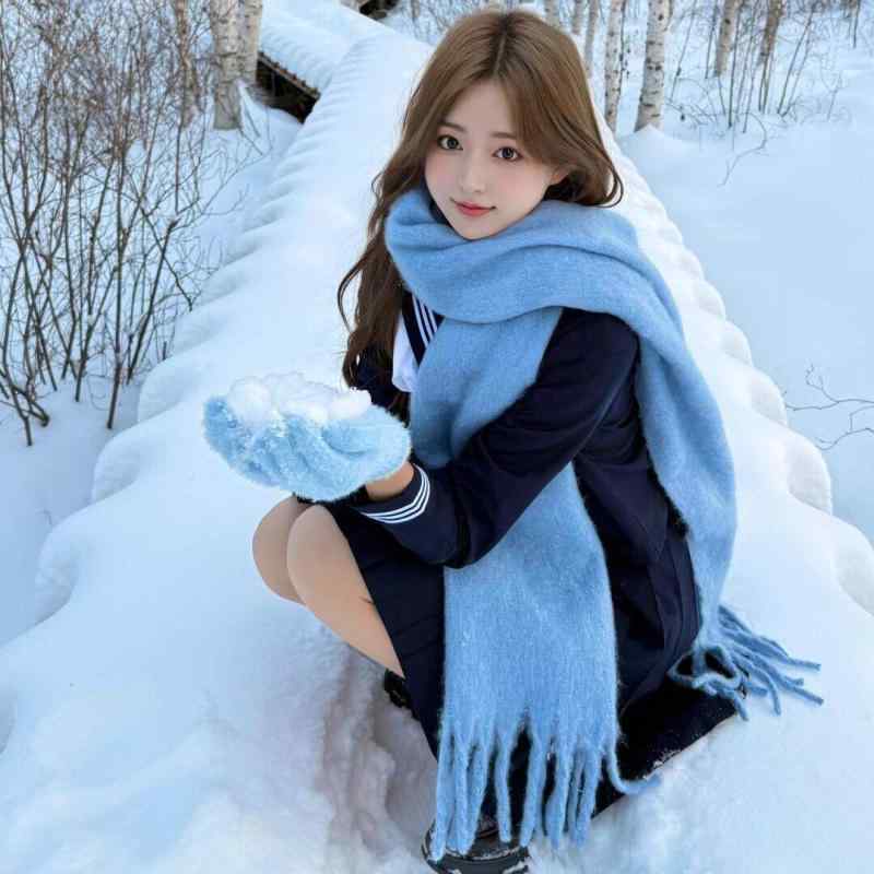 レディース 防寒マフラー ブルー 冬 保暖 高級感 ショール ネックウォーマー 暖か 雪天用 ストール スカーフ