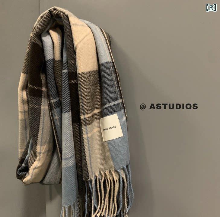 マフラー ユニセックス チェック柄 学生用 秋冬 保温 暖か 通学 日常使い カップル ペア 軽量 伸縮性 コットン混 ファッション スタイリッシュ