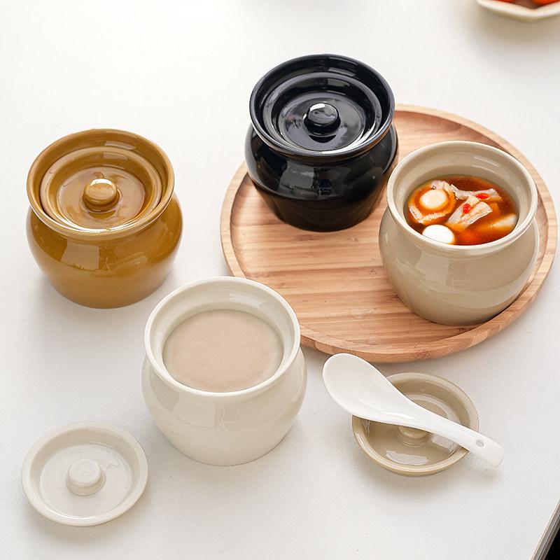 陶器 蓋付き 炊き込み盅 小型 スープポット 家庭用 一人分 煮込み容器 蒸し料理 耐熱 セラミック 食器
