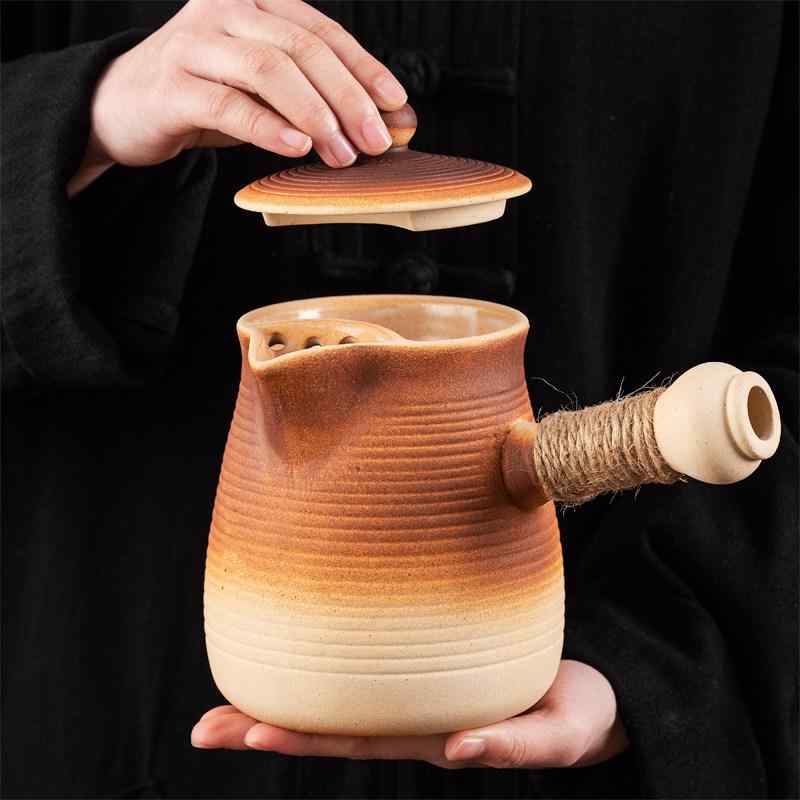 陶器 耐熱ポット 蓋付きセット 明火対応 家庭用 囲炉裏風 煮茶 ミルクティー 干し焼き 直火 軽量 高級感