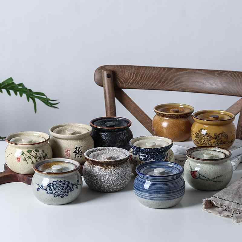 炊き込み壺 陶器製 蓋付き 小型 家庭用 レストラン用 湯煎対応 燕の巣 デザート 日式蒸し卵 瓦鍋 煨湯 耐熱 保温性 食器 キッチン用品 料理器具