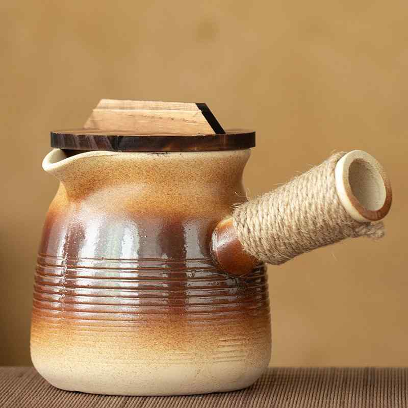 陶器 蓋付き 煮茶 ポット 家用 室内用 ミルクティー 屋台用 耐熱 シンプル 形状