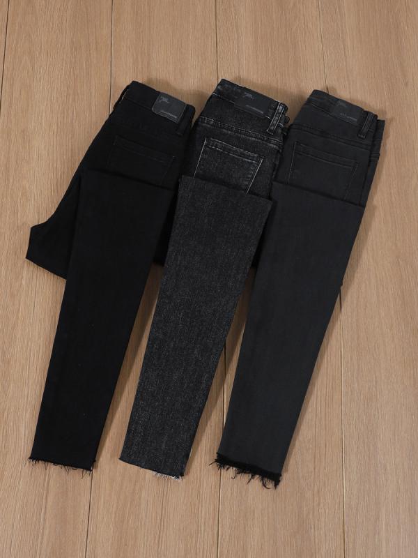 Tights - デニムパンツ レディース ブラック ハイウエスト 薄手 伸縮性 スリムフィット タイト 細脚 ボディコン カジュアル 普段使い デニム素材 軽量