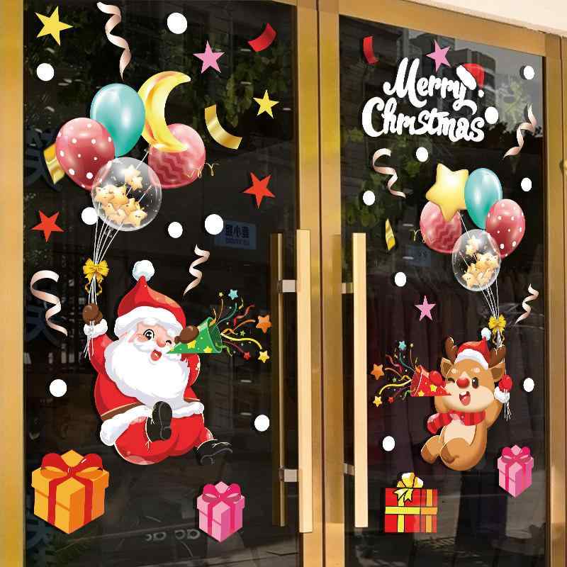 クリスマス 静電気ステッカー サンタ 風船 モチーフ ドア 窓 ガラス 貼り 装飾 セ...