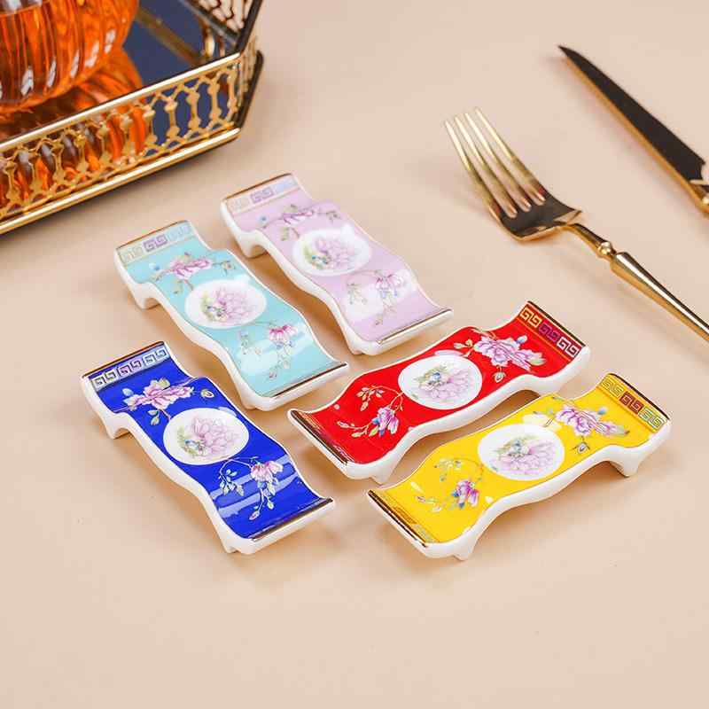 Other - 箸置き スプーン置き 多機能 中華風 ボーンポーセリン エナメル彩色 金彩模様 家庭用 食卓用 高級感 華やか 耐久性 洗練形状