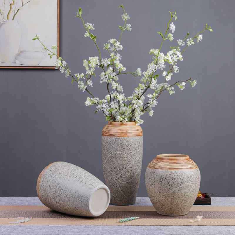 Earthen Pots - 陶器花瓶 手工芸 線条 モダンスタイル インテリア 置き物 リビング用 挿花 水耕え 生花対応 芸術的 陶器壺 花器
