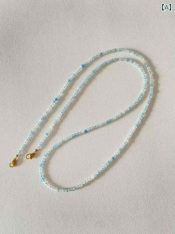 アクセサリー アクアマリン 水晶 眼鏡チェーン ネックレス イヤホンストラップ サ...
