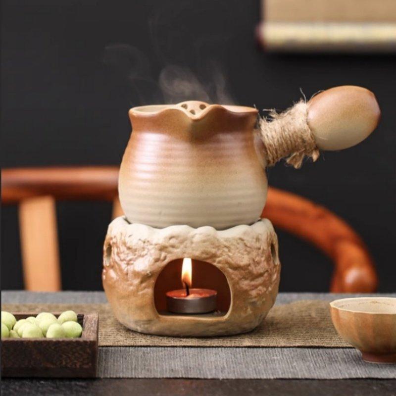 陶器 囲炉裏風 温茶炉 小型火炉 ろうそく 煮茶底座 保温ポット 香り引き出し器 烘茶炉 ミルク缶 セラミック 暖炉スタイル 茶器セット 保温機能 煮込み対応 香り拡散 陶製 伝統風 暖かみ 実用ポット