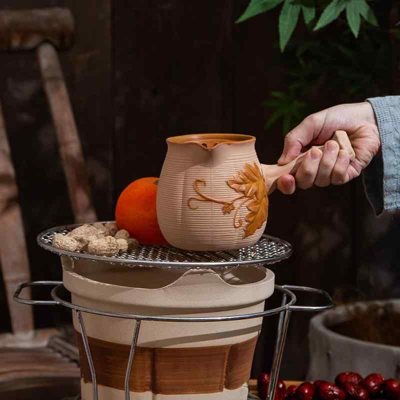 陶器壺 南瓜型 囲炉裏お茶煮込み ミルクティー対応 雰囲気演出 ホームパーティー用 伝統 陶磁器 ポット 煮込み機能 レトロ 日常使い