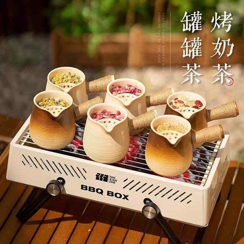 Earthen Pots - 暖炉セット 囲炉裏風 陶器製 電気ストーブ 専用茶ポット ミルクティー加熱缶 瓦壺 陶器壺 耐熱 家庭用 伝統 セラミック素材 リラックスティータイム