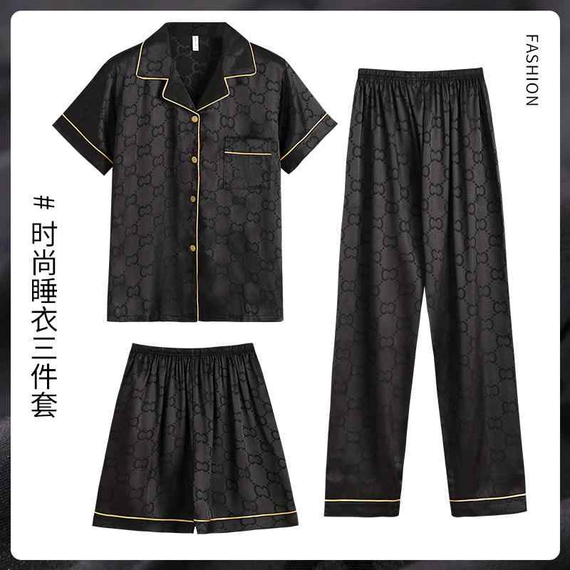 パジャマ 男性用 接触冷感 短袖 薄手 ブラック 3点セット ルームウェア 夏用 カジュアル ホームウェア 軽量 吸湿速乾 　調 リラックスウェア・カテゴリ: パジャマ・スタイル: ラグジュアリー・構成: 3点セット・主な素材: ポリエステル95%.スパンデックス5%・生地: アイス　・袖丈: 短袖・襟型: 小翻領・前開き: 対襟・パンツ丈: ロング・ウエスト: ゴム・厚み: 薄手・柄: プリント.無地・対象: 男性・年齢層: 若者・用途: 寝間着・カラー展開: 黒.白.ミスティブルー.シャンパン.ダークブラウン.ブルー.グレー.スモークグレー・サイズ展開: L.XL.XXL.3XL.4XL